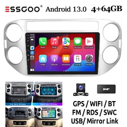 4+64G 9" Autoradio DAB+ Android13 Carplay Für VW Tiguan 5N 2007-2016 KAM NAVI BT