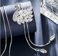 Luxus Silber Damen Mode Schmuck lange Kette mit Anhänger Zirkonia Schwan 75cm