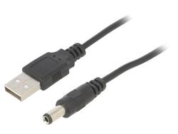 AK-DC-04 Kabel USB A-Stecker,DC 5,5/2,5 Stecker gerade schwarz 0,8m AKYGA