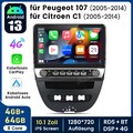Für Peugeot 107 05-2014 10.1"Android 13 Autoradio Carplay GPS NAVI SWC DAB 4+64G