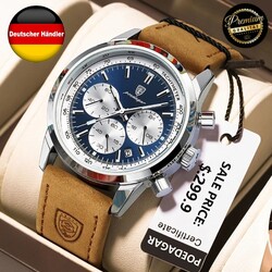 Leder Armbanduhr Poedagar Datum Chronograph Herrenuhr Edel Unisex DE Versand