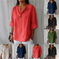 Übergröße DE Damen Baumwolle Leinen Hemd Bluse Lose Baggy Oberteile Tops T-Shirt