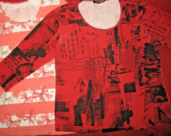 BETTY BARCLAY Damen Shirt/Bluse 44/L Rot/Schwarz mit Urban-Muster 3/4Arm Stretch