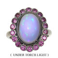 925 Sterlingsilber Ring Oval Feuer Opal 5ct Rhodolith Edelstein Handmade Größe 7