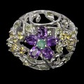 925 Sterlingsilberring Ovaler Amethyst Smaragd Saphir Edelstein Schmuck Größe 7.