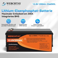 12V 200Ah Lithium Batterie LiFePO4 Akku BMS 15000+ Zyklen Wohnmobil Solaranlage0% MwSt. bei § 12 Abs. 3 UStG*