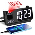 LED Alarm Wecker mit Projektion Digital Spiegel USB Alarmwecker Tischuhr Snooze