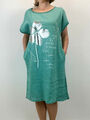 Damen Kleid Kurz Materialmix Leinenkleid Neu Sommerkleid mit Taschen Kurzarm