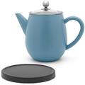 Edelstahl-Teekanne 1.1 L blau Kanne doppelwandig Glasdeckel Untersetzer schwarz