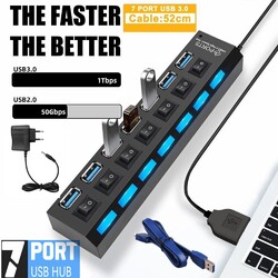 7 Port USB 3.0 HUB Verteiler Splitter Adapter Super Speed Datenhub für Laptop PC