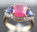 GOLDJUNGE69 * DAMEN MULTI EDELSTEIN RING (19) SAPHIR&RUBIN (beh) * 375er GELBGOL