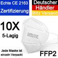 10 x FFP2 Maske Atemschutzmaske Mundschutz 5-lagig CE 2163 Mund 10 Stück