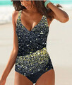 Damen Batik Bauchweg Einteiliger Badeanzug Schwimmanzug Monokini Schwimmkostüm
