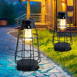 2x Außenleuchte Solarlaterne Solarlampe LED Edison Filament altsilber Gitter