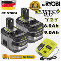 2x 18V 9,0Ah Akku für RYOBI One Plus Lithium HP RB18L50 P108 Batterie/Ladegerät