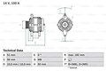BOSCH Generator 14V Für OPEL VAUXHALL Astra F Cc Van Calibra A Combo 0986043680