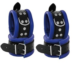 BDSM HQ Bondage Set Leder Fesselset Handfesseln Fußfesseln gepolstert blau
