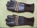 Damen Finger Handschuhe gestrickt mit Lederbesatz oben - Gr.S ca Gr 5-5,5 braun