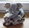 *Alte Spardose aus Elefant in Keramik Dose Büchse Motorrad Glück farbig sparen