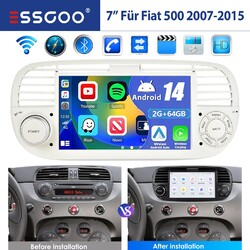 7" Autoradio Android 14 Apple Carplay 2+64GB GPS NAV RDS Für Fiat 500 2007-2015