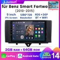 Für Smart Fortwo 451 2010-2015 Autoradio GPS Navi 2+64GB Android 14 Carplay DAB+