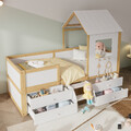 Kinderbett Hausbett 90X200Cm Mit Lattenrost, 4 Schubladen Und Kleine Treppe Weiß