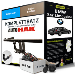 Für BMW 3er Limousine Typ F30 Anhängerkupplung abnehmbar +eSatz 13pol uni 11-14Exklusiv für unsere Kunden: Montage ab 449,- Euro
