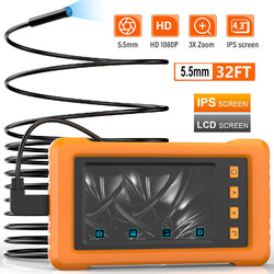 Kzyee Endoskop mit 4.3'' LCD 1080P HD Inspektionkamera IP67 5.5mm Rohrkamera 10m