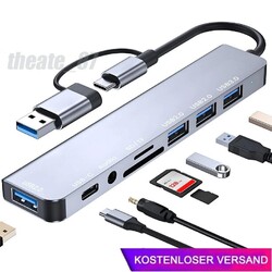 USB-C Hub 8-IN-2 Adapter USB 3.0 Verteiler Splitter Kartenleser für Laptop PC TV