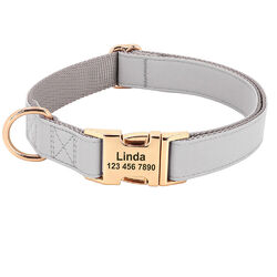 Personalisiertes Hundehalsband mit Namen Nummer Gravur Leder Nylonhalsband S M L