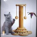 Accmuzzy Katzenspielzeug 4 in 1 hölzernes Katze Sisal Seil Kratzbaum hängenden S