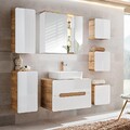 Badezimmer Badmöbel Komplett-Set Hochglanz weiß Keramik Waschbecken Waschtisch