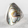 Zauberhafter Silber Ring, 925, schimmerndes Perlmutt, Abalone Siegelring, Gr. 57