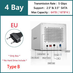 Yottamaster 4 5 Bay Typ-C Typ-B Festplattengehäuse Ghäuse für 2,5" 3,5" HDD 64TB