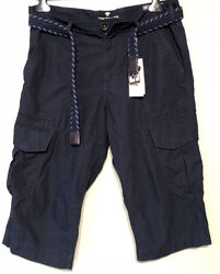 Tom Tailor 3/4 Relaxed Chino Pants Trouser/Shorts Belted Navy Size L W33 RRP £45
