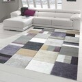 Moderner Designer Teppich mit Konturenschnitt Karo Muster mit Pastellfarben Bunt
