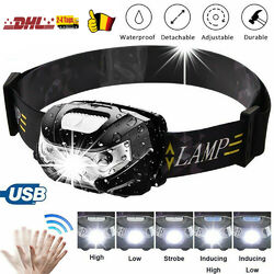 1/2x Super Hell 60000LM Akku LED Stirnlampe USB Scheinwerfer Bewegungssensor