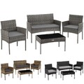 Rattan Sitzgruppe Gartenset lounge Terrassenmöbel 4 Pers. wetterfest Glasplatte