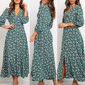 Damen Sommerkleid Mit Blumenmuster V-Ausschnitt Boho-Strandurlaub Langes  ≥