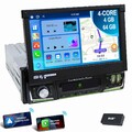 DAB+ 1DIN Autoradio Android 14 Carplay Flip Out Touchscreen GPS SWC USB BT 4+64G