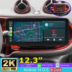 12.3"4G+ 64G für Smart Fortwo Forfour 453 Android 14 Autoradio 2K Navi 8 Core BT