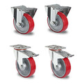Rollensatz 2 Lenkrollen mit Feststeller + 2 Bockrollen 160 mm Polyurethan rot