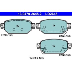 1x ORIGINAL® Ate 13.0470-2645.2 Bremsbelagsatz, Scheibenbremse Hinten, inkl.