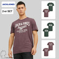 2-er Set Herren T-Shirt Rundhals Elastisches Shirt mit Logo Print JACK & JONES