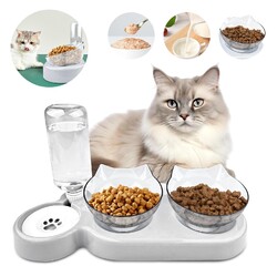 Katzennapf-Set 15° Neigbar Doppelter Futternapf mit Automatischer Wasserflasche