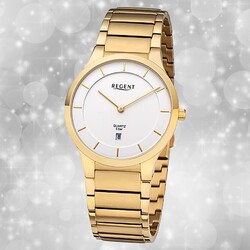 Armbanduhr Metall gold Herren Uhr Analog Regent Metallarmband URF1347