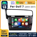 Android 14 Für Golf VII 7 2013-2017 Autoradio Navigation GPS CarPlay DSP 2+32GB