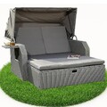 Rattan Sonnenbett Grau Dach Rattan Strandkorb Sonnenliege Liegebett Relaxliege
