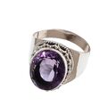 Facettierter Amethyst Oval Edelstein Vintage Ring 925 Sterling Silber Schmuck...