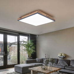 Deckenleuchte Deckenlampe Holzlampe Wohnzimmer MDF weiß Holzoptik LED Länge 59cm